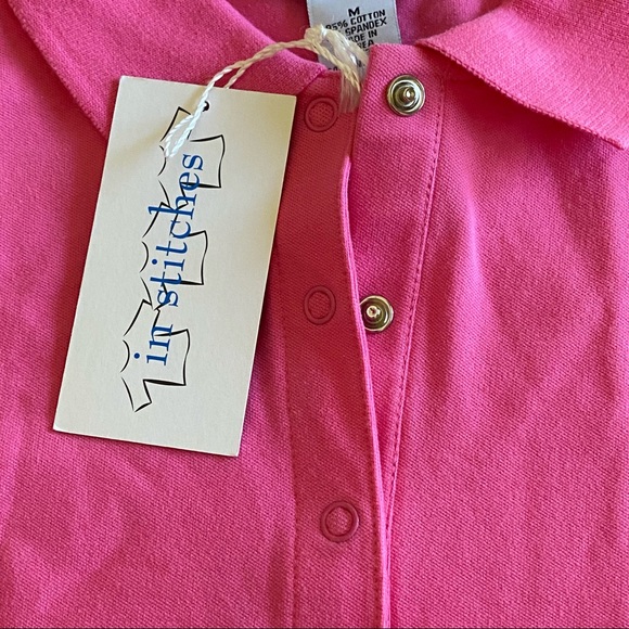 NWT 90s Polo Shirt Pink w black trim Short Sleeve top snaps pop collar Barbie - Picture 4 of 9